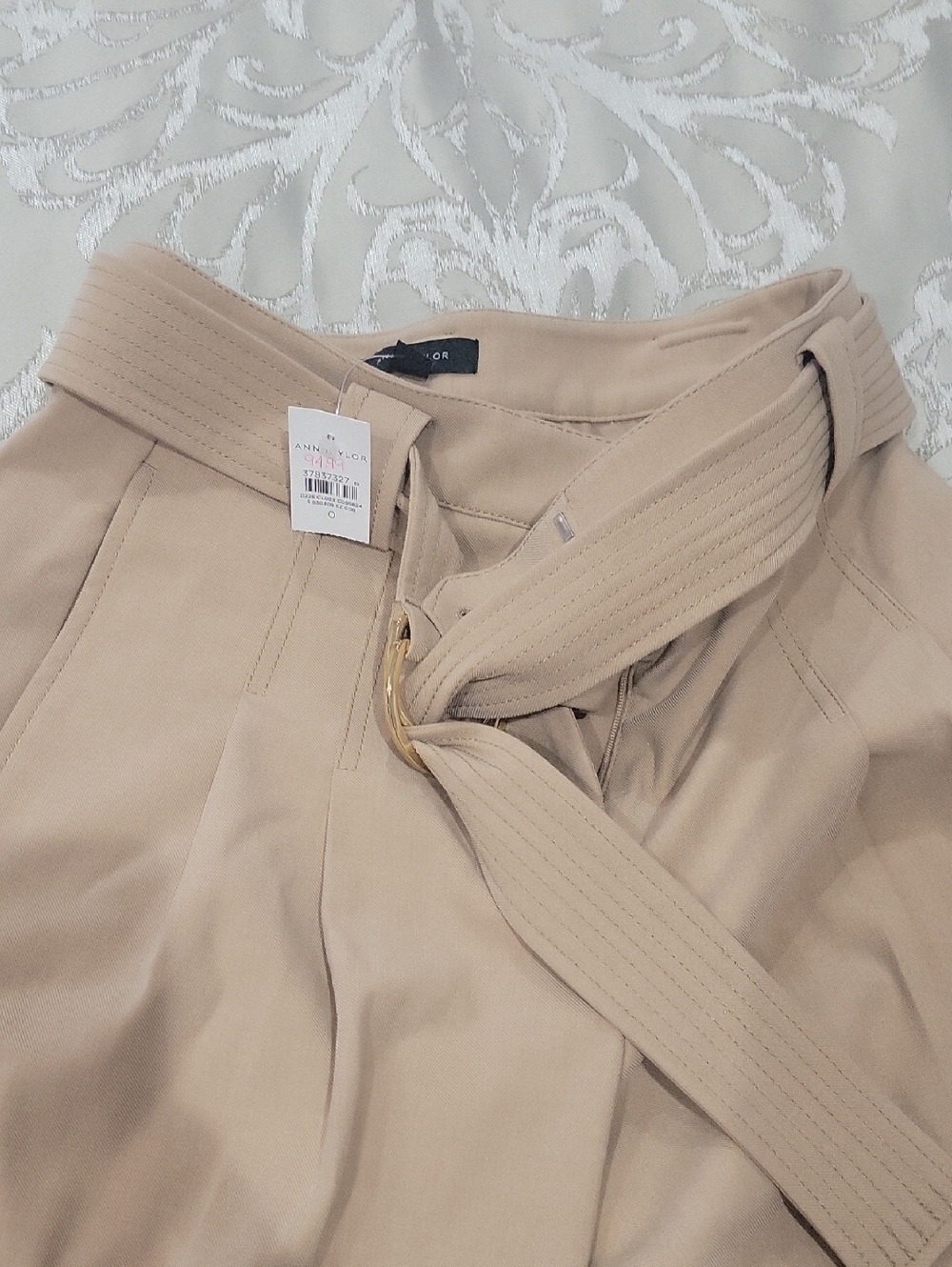Ann Taylor Tan High-Waist Belted Chinos